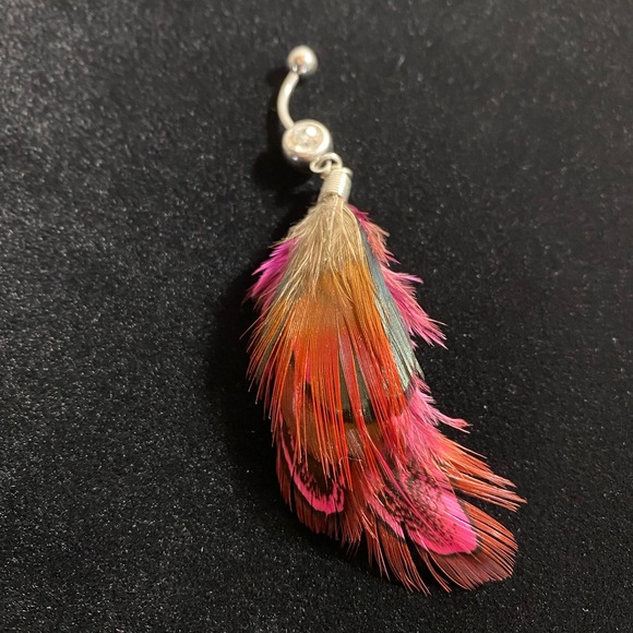 Real Feather Bohemian Belly Button Ring - Picture 3 of 11